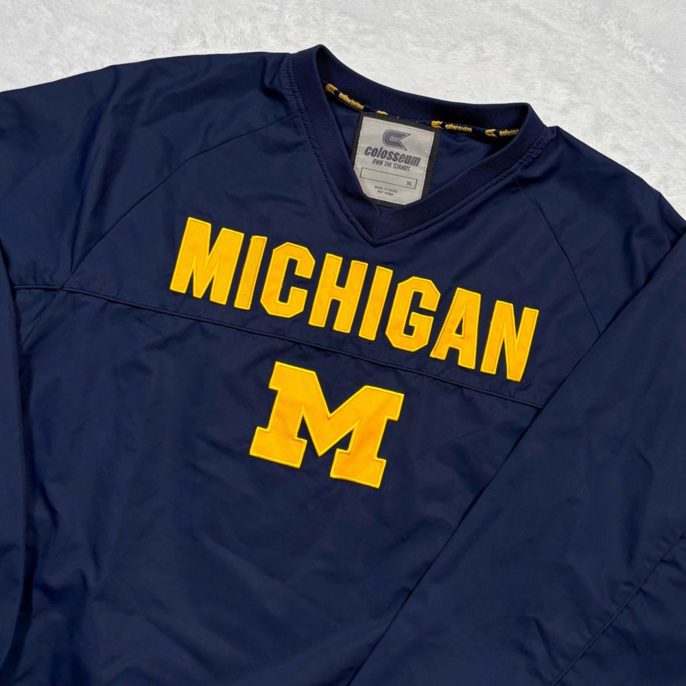 Michigan Wolverines Pullover Windbreaker Mens XL Navy Blue Embroidered Windshirt